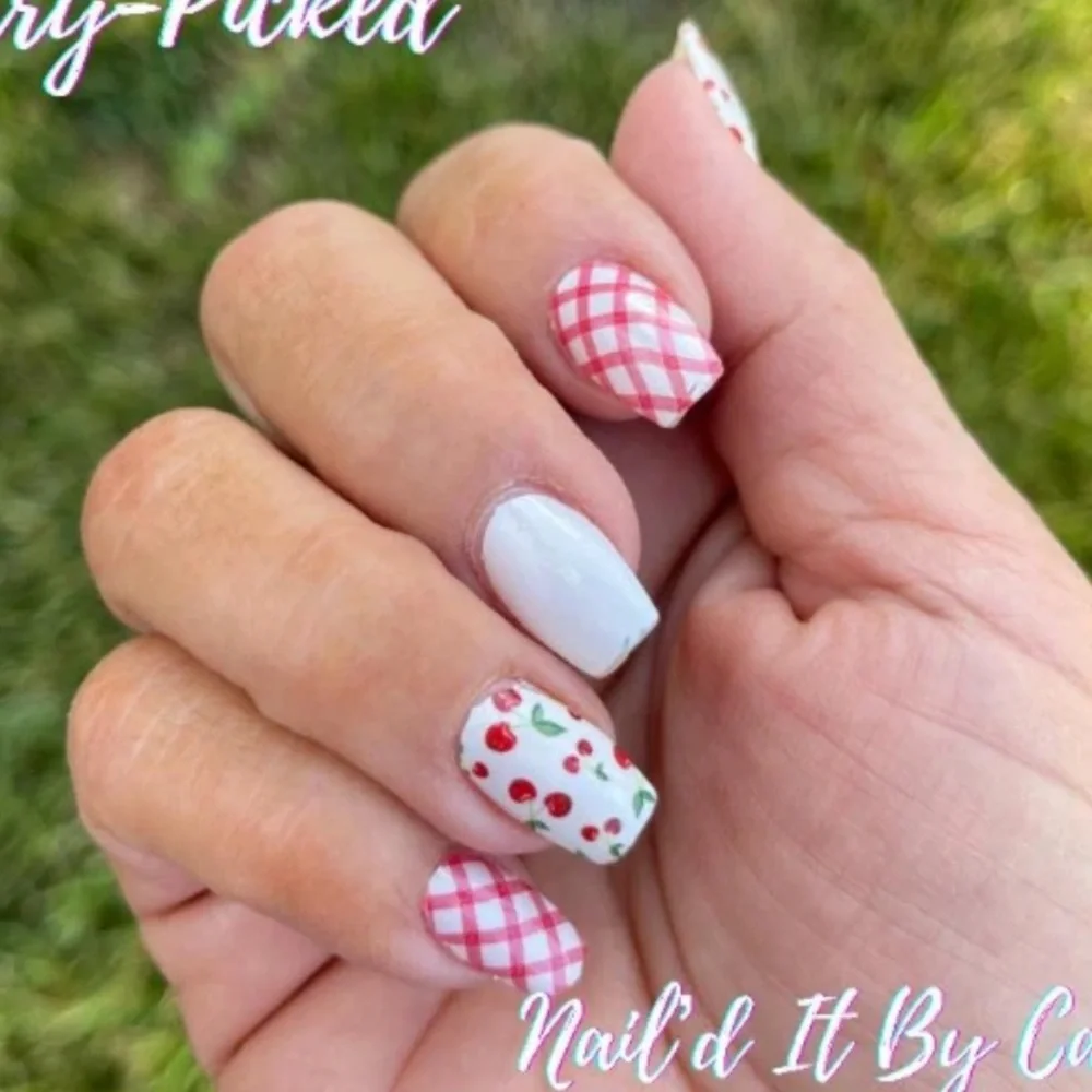 *Retired* Color Street: Cherry-Picked | White Red Gingham Spring Summer Girly - Picture 8 of 12
